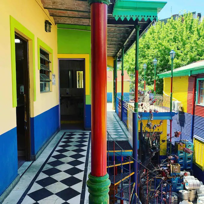 Colorful courtyard and balcony in La Boca